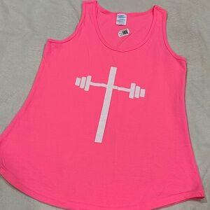 Weightlifting Graphic Tank Top Dumbbell Women Pink Size Small